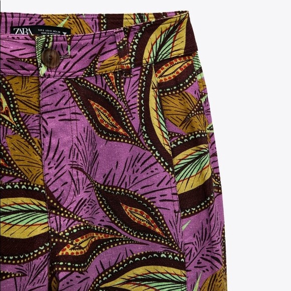 ZARA PRINTED LINEN BLEND PANTS - Picture 5 of 5